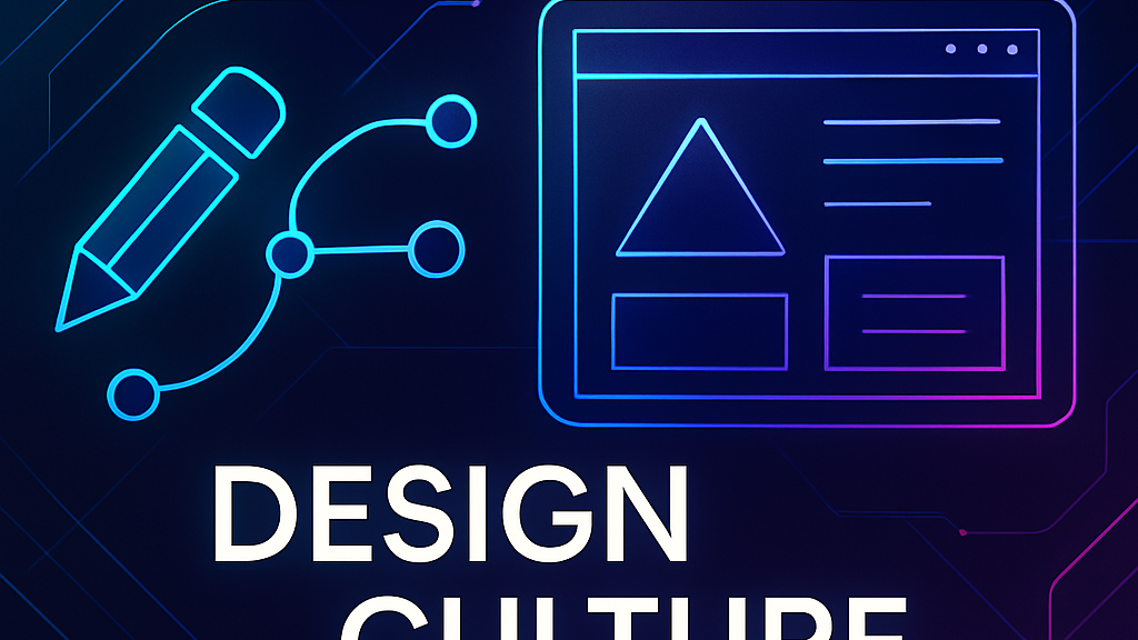 Neon illustration of product design tools and interface elements representing design culture, product designer hiring, and UX expertise.