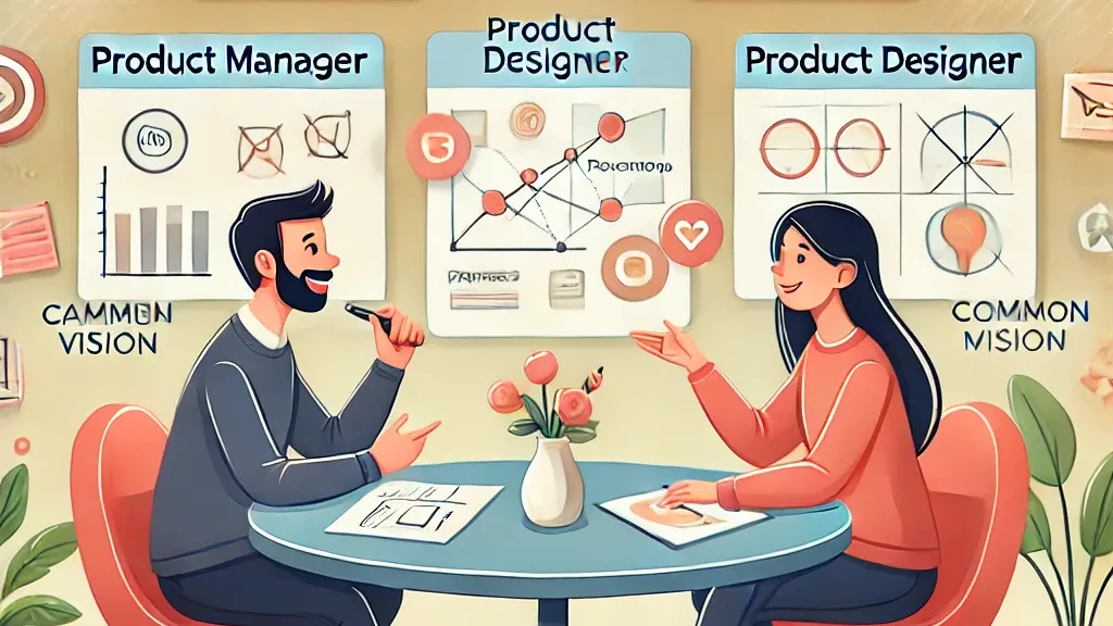 Product Manager and Product Designer discussing shared product vision, collaboration, UX strategy, and cross-functional communication.